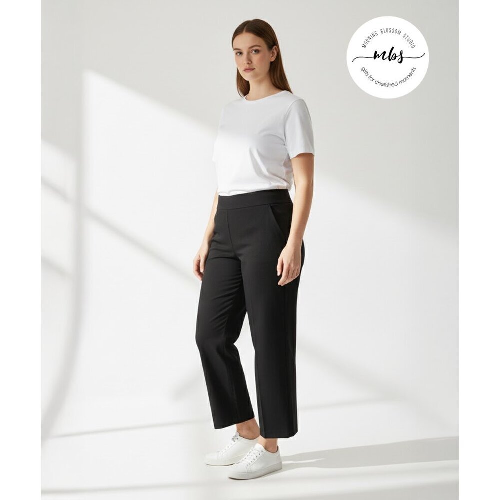 NWOT Korye Casual High Waist Hidden Pockets Wide Ankle‎ Pants Black Women 2X